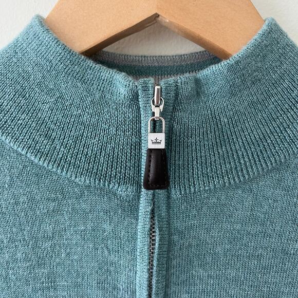 Peter Millar Crown Soft Teal Blue 1/4 Zip Silk Merino Wool Blend Sweater Size XL - Picture 3 of 12